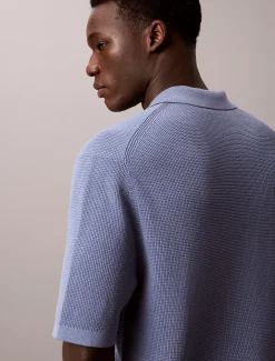 Katoenen wafelgebreid poloshirt