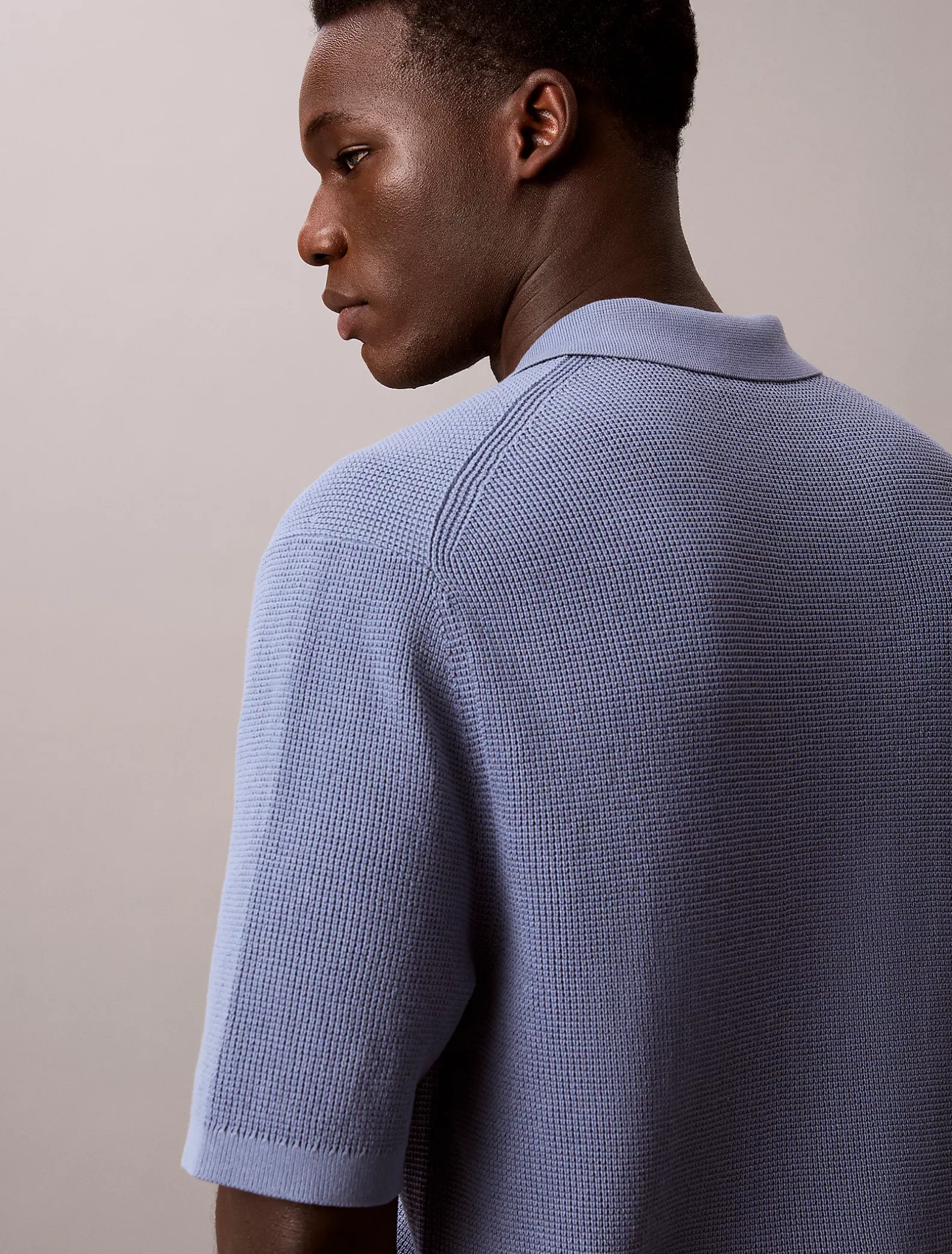 Katoenen wafelgebreid poloshirt