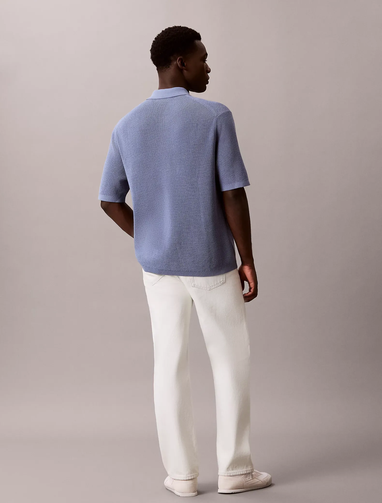 Katoenen wafelgebreid poloshirt
