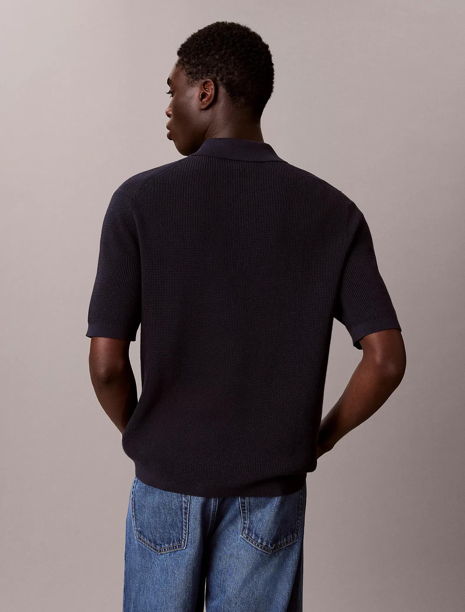 Katoenen wafelgebreid poloshirt
