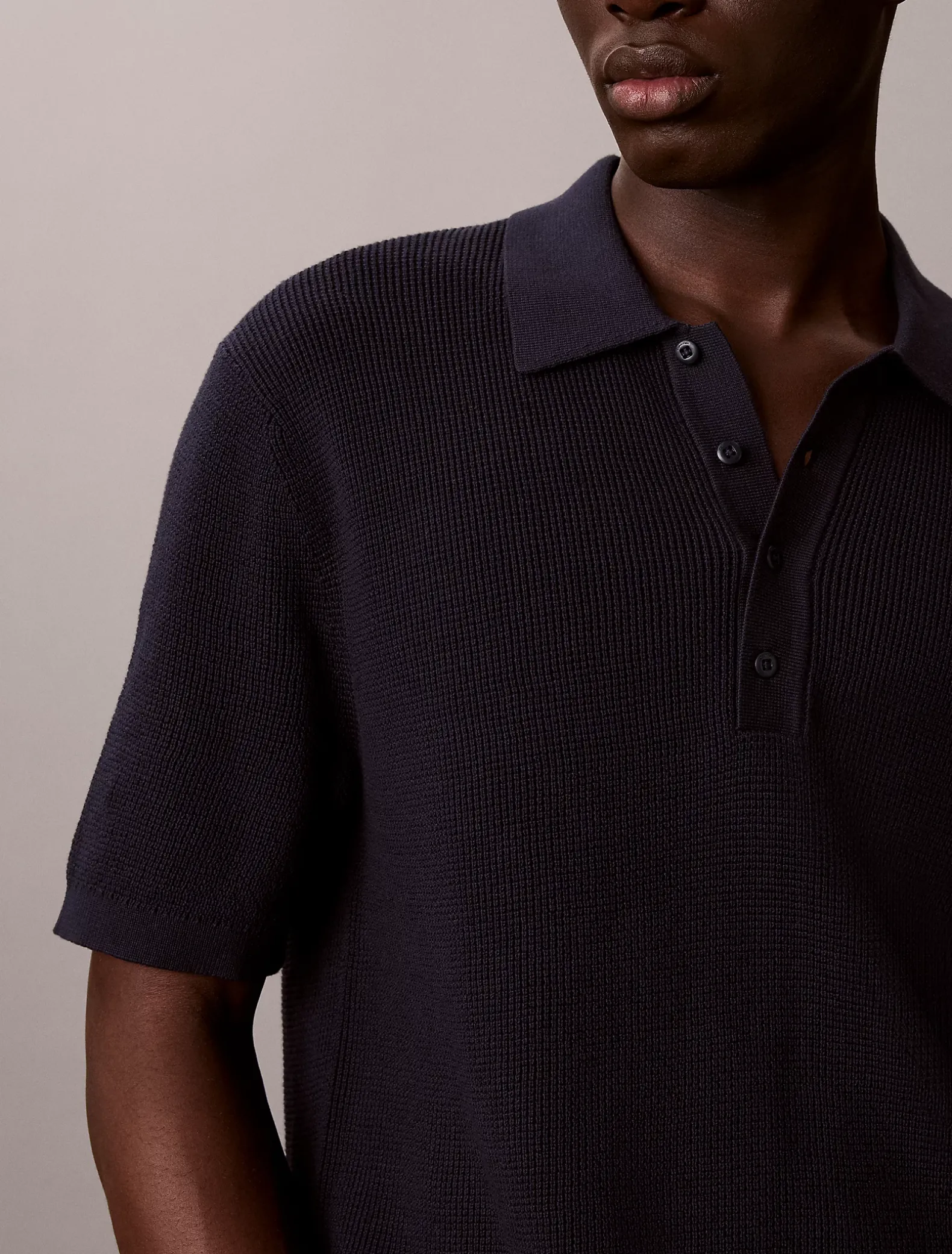 Katoenen wafelgebreid poloshirt