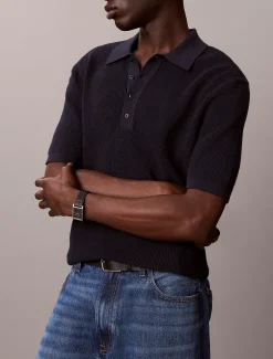 Katoenen wafelgebreid poloshirt