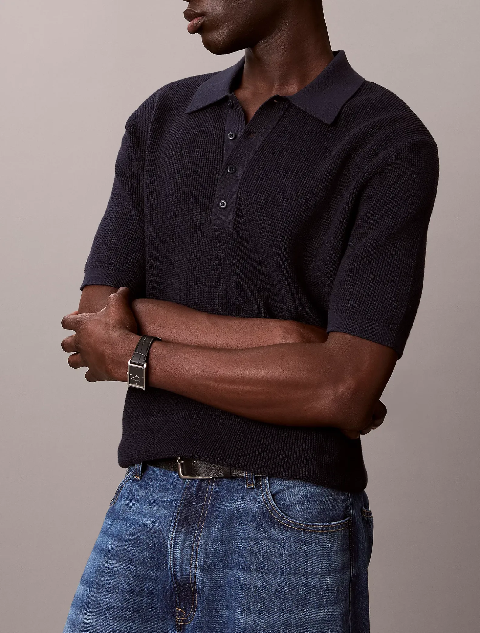 Katoenen wafelgebreid poloshirt