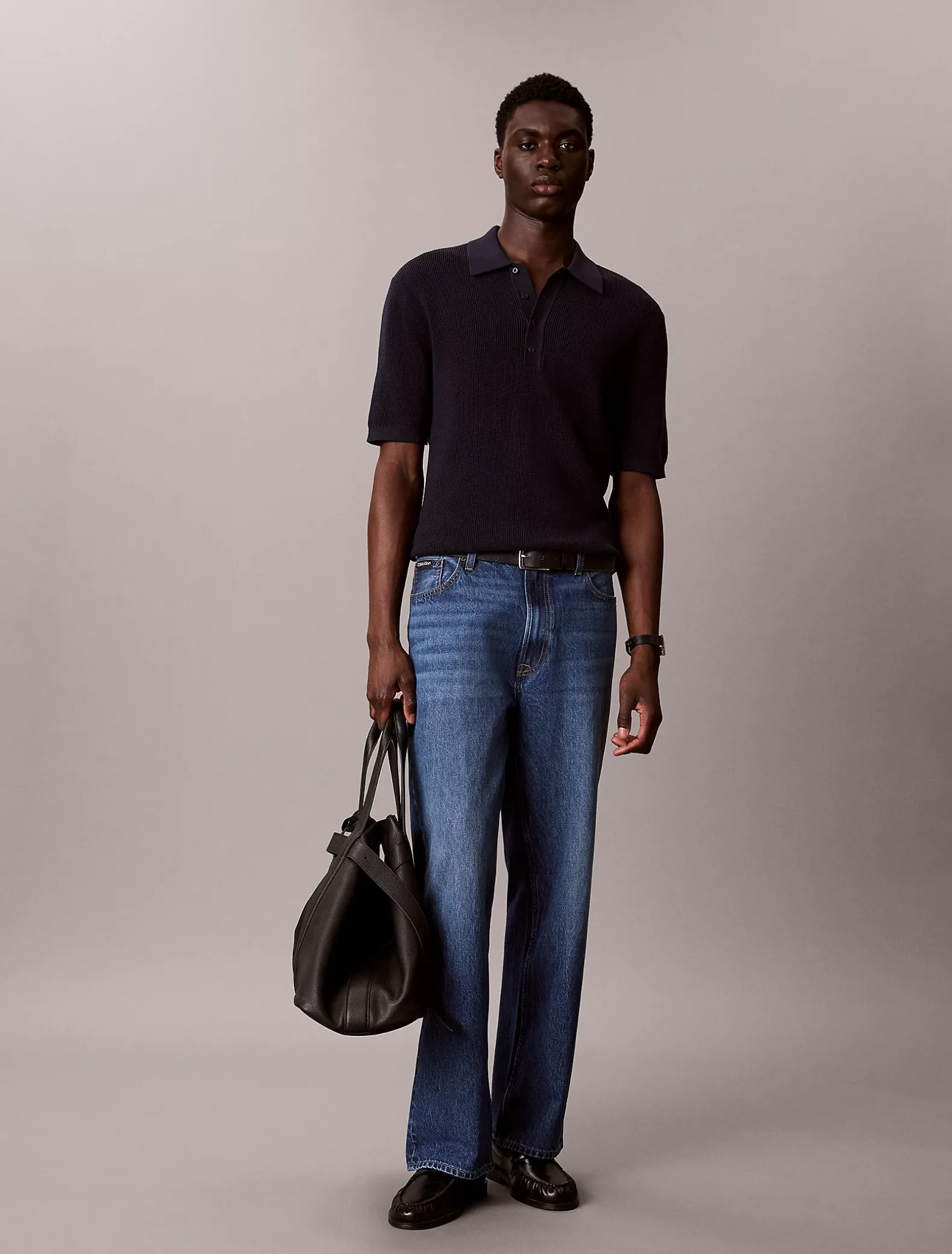 Katoenen wafelgebreid poloshirt