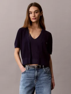 Katoengebreide twinset met korte mouwen