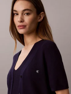Katoengebreide twinset met korte mouwen