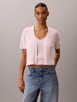 Katoengebreide twinset met korte mouwen