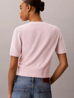 Katoengebreide twinset met korte mouwen