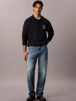 Katoengebreide varsity polotrui