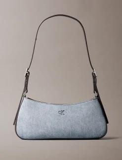 Kleine denim schoudertas met monogram logo