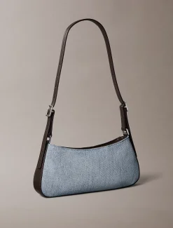 Kleine denim schoudertas met monogram logo
