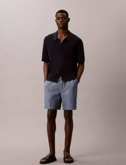 Korte broek met trekkoord van chambray katoen