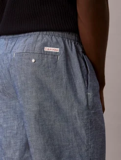 Korte broek met trekkoord van chambray katoen