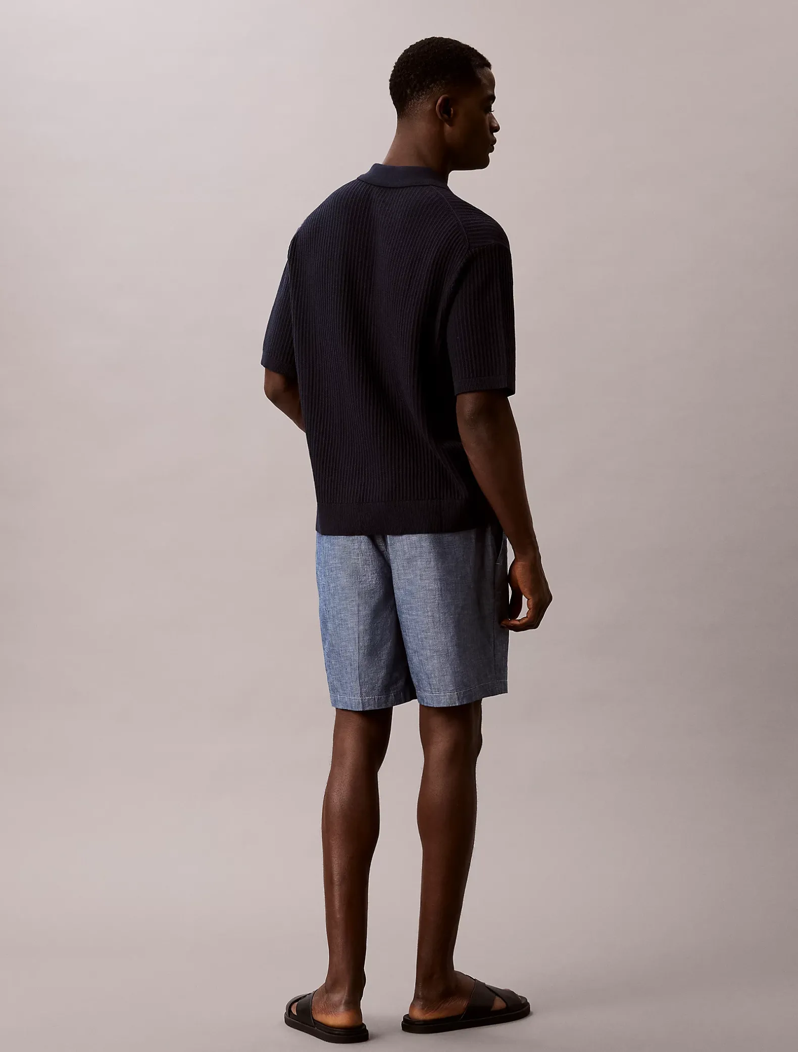 Korte broek met trekkoord van chambray katoen