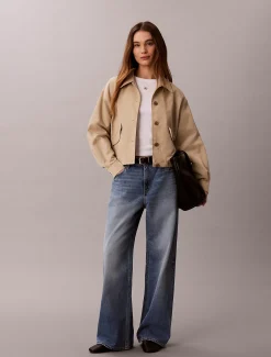 Korte trenchcoat van nylon twill