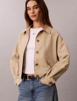 Korte trenchcoat van nylon twill