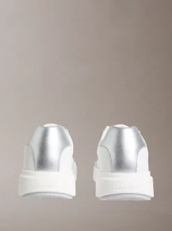 Leren chunky sneakers met zilveren tab