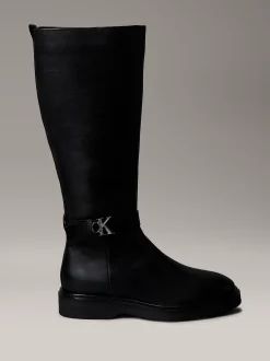 Leren knielaarzen met signature logo