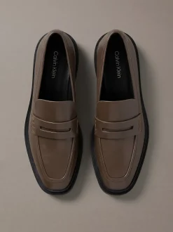 Leren pennyloafers met vierkante punt