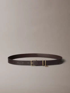 Leren signature riem met bedel en logo