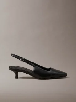 Leren slingback met kitten heel