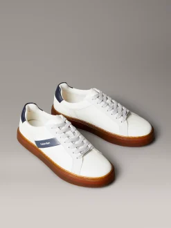 Leren sneakers met logo tape