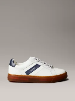 Leren sneakers met logo tape