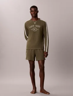 Lounge-T-shirt met lange mouwen en geborsteld wafelpatroon