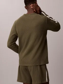 Lounge-T-shirt met lange mouwen en geborsteld wafelpatroon