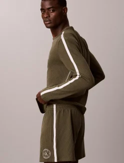 Lounge-T-shirt met lange mouwen en geborsteld wafelpatroon