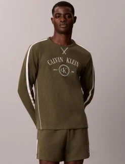 Lounge-T-shirt met lange mouwen en geborsteld wafelpatroon
