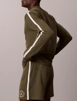 Lounge-T-shirt met lange mouwen en geborsteld wafelpatroon