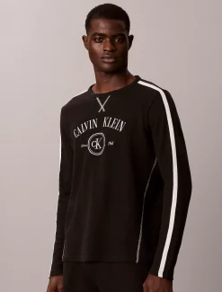 Lounge-T-shirt met lange mouwen en geborsteld wafelpatroon
