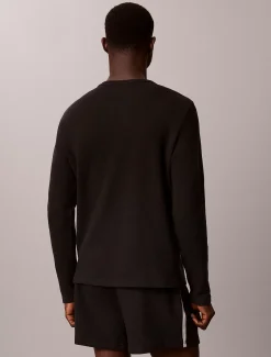 Lounge-T-shirt met lange mouwen en geborsteld wafelpatroon