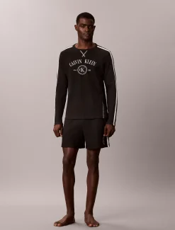 Lounge-T-shirt met lange mouwen en geborsteld wafelpatroon