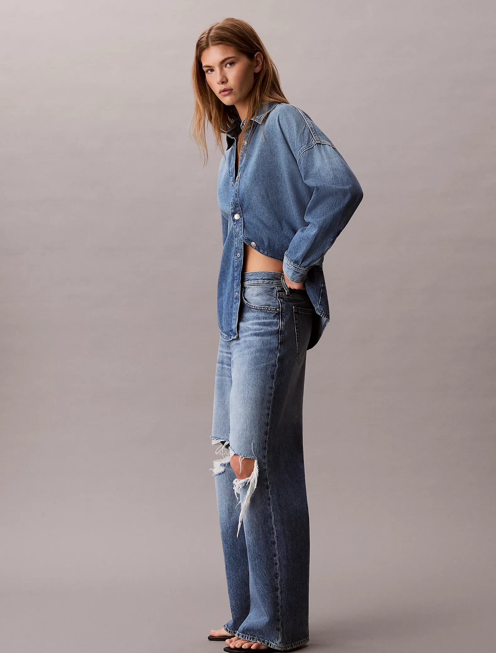 Low Rise Distressed Baggy Jeans