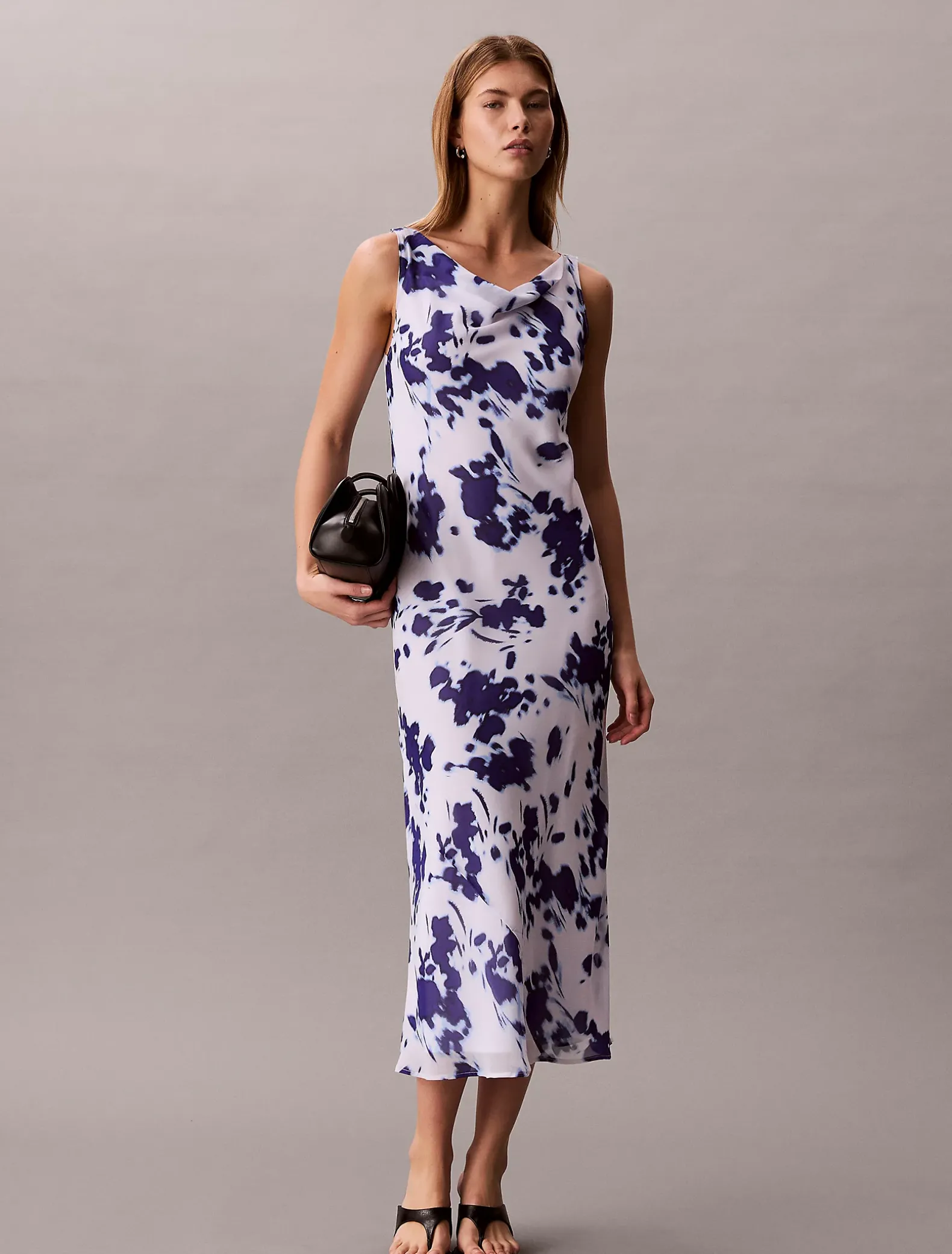 Maxi-jurk met col halslijn van chiffon met print