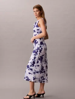 Maxi-jurk met col halslijn van chiffon met print