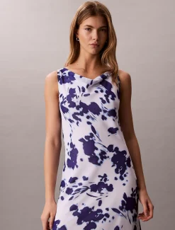 Maxi-jurk met col halslijn van chiffon met print