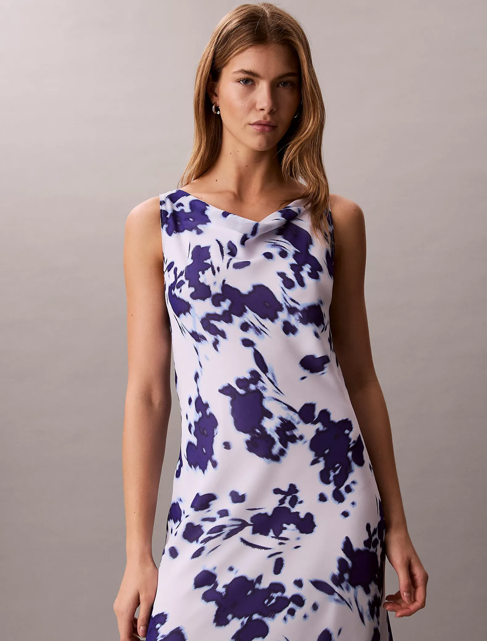 Maxi-jurk met col halslijn van chiffon met print