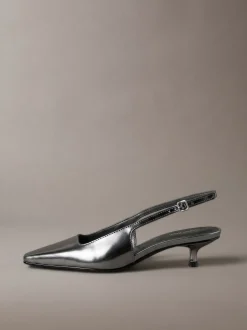 Metallic leren slingbacks met kittenhak