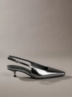 Metallic leren slingbacks met kittenhak