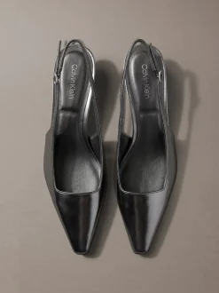 Metallic leren slingbacks met kittenhak