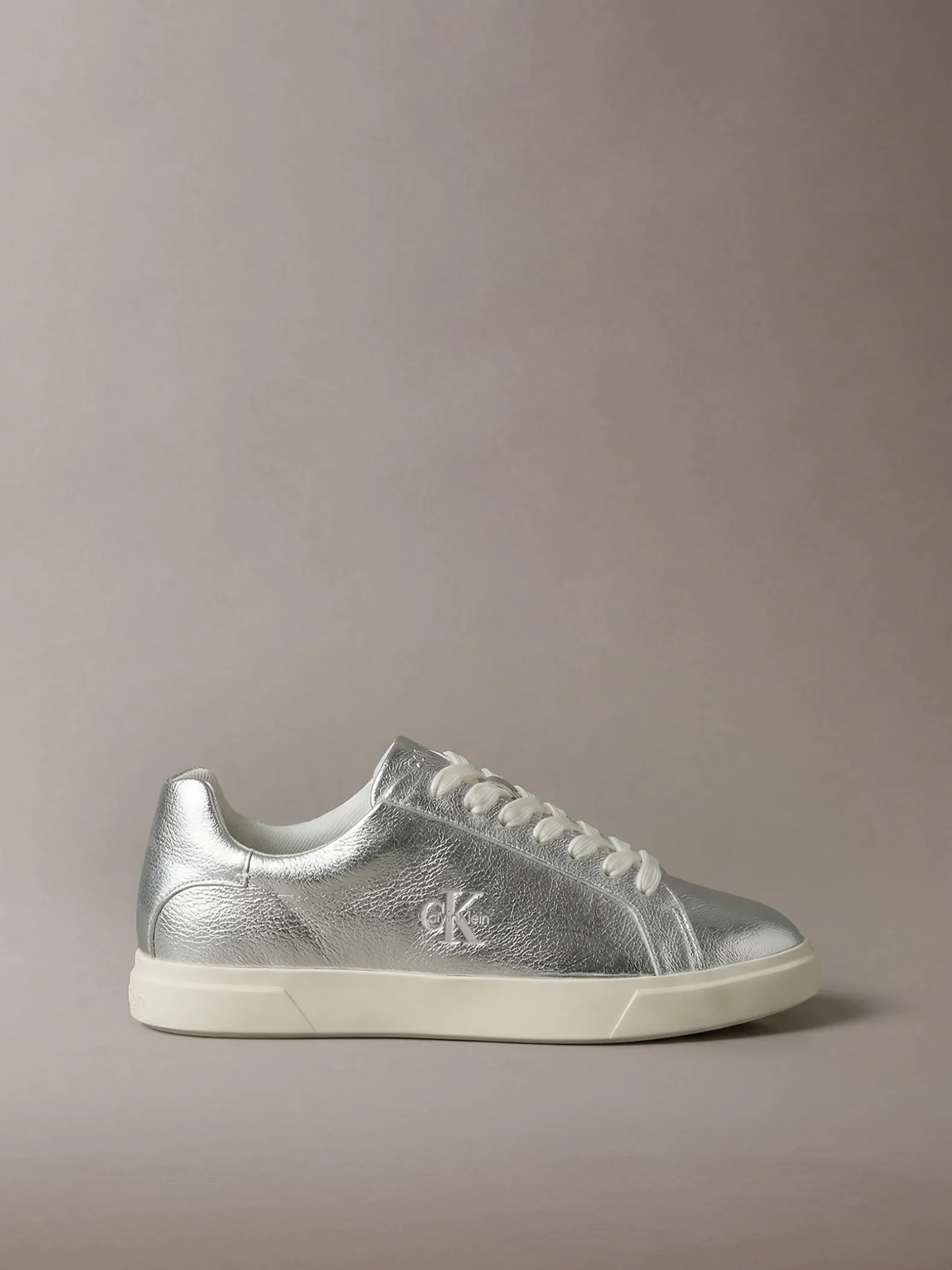 Metallic Signature leren sneakers met logo