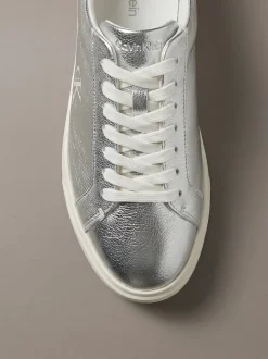 Metallic Signature leren sneakers met logo