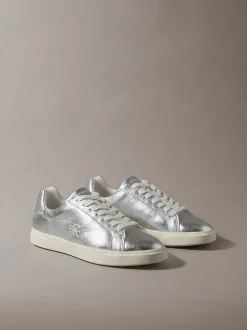 Metallic Signature leren sneakers met logo