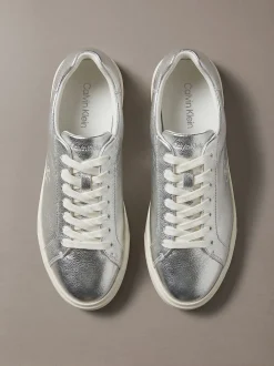 Metallic Signature leren sneakers met logo