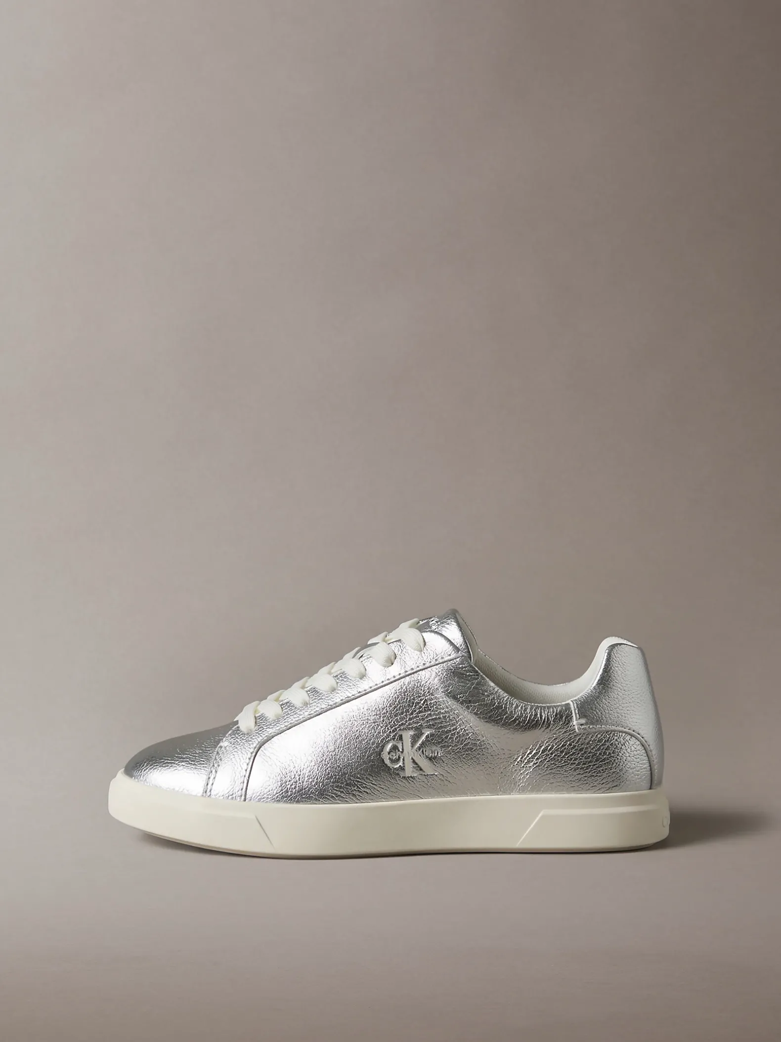 Metallic Signature leren sneakers met logo