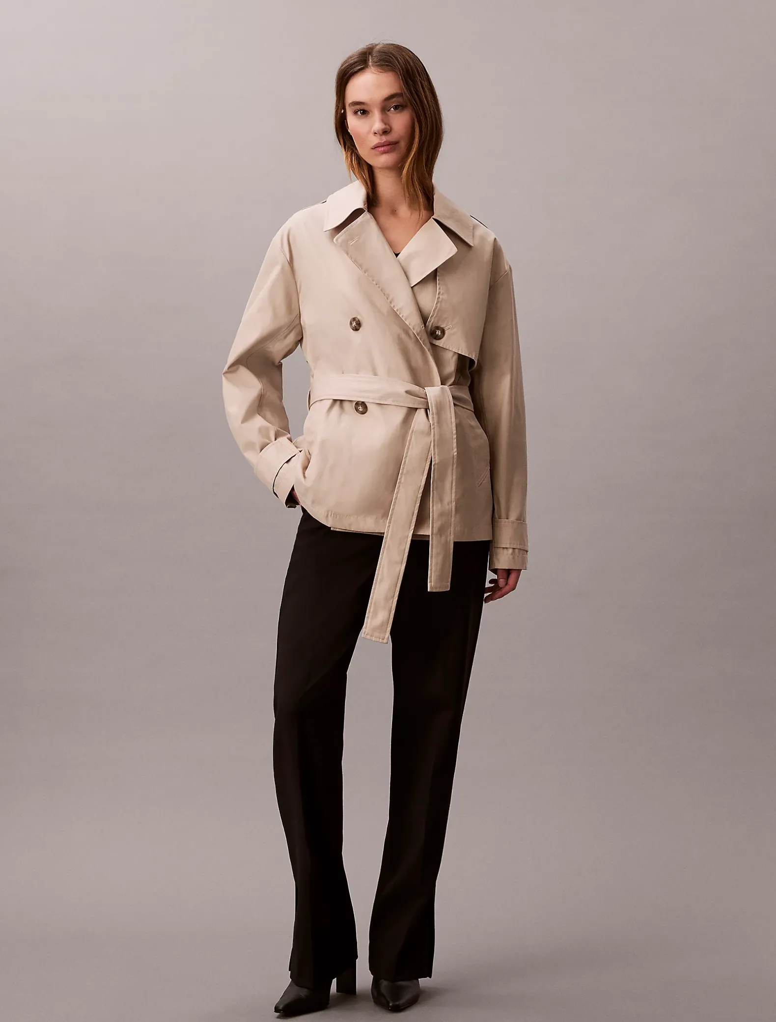 Midlengte trenchcoat van katoenmix