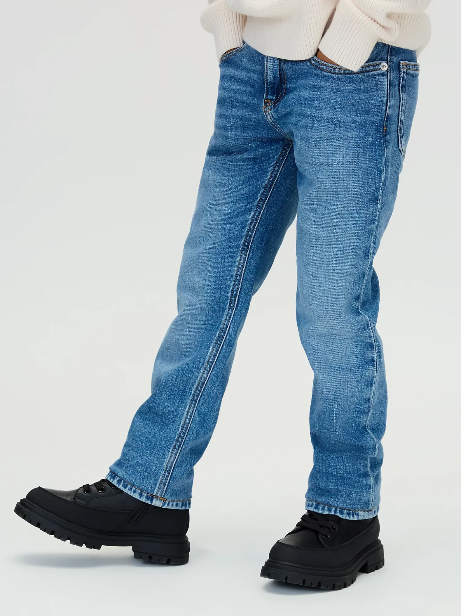Mid Rise Straight Jeans